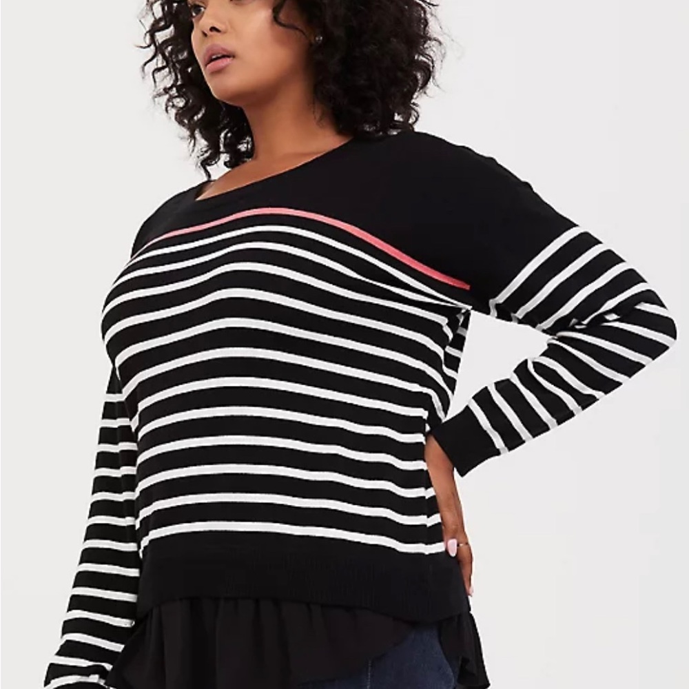 Torrid Black Coral & White Stripe Pullover Sweater